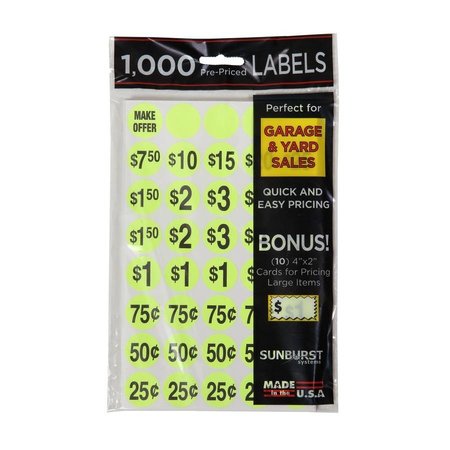 SUNBURST SYSTEMS Labels Yellow Pre-Priced 1000 Count 7036
